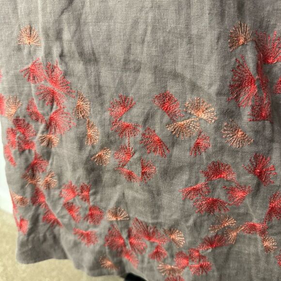 Boden Linen Dress Grey Size 10R Floral Embroidery Short Sleeve Knee Length Lined - Picture 7 of 9